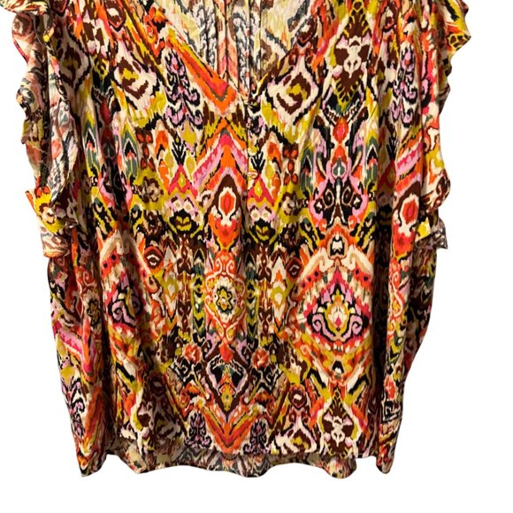 Christian Siriano New York Womens Ruffle Sleeve Ikat Print Blouse Sz 2X Rayon Mu - Picture 5 of 12